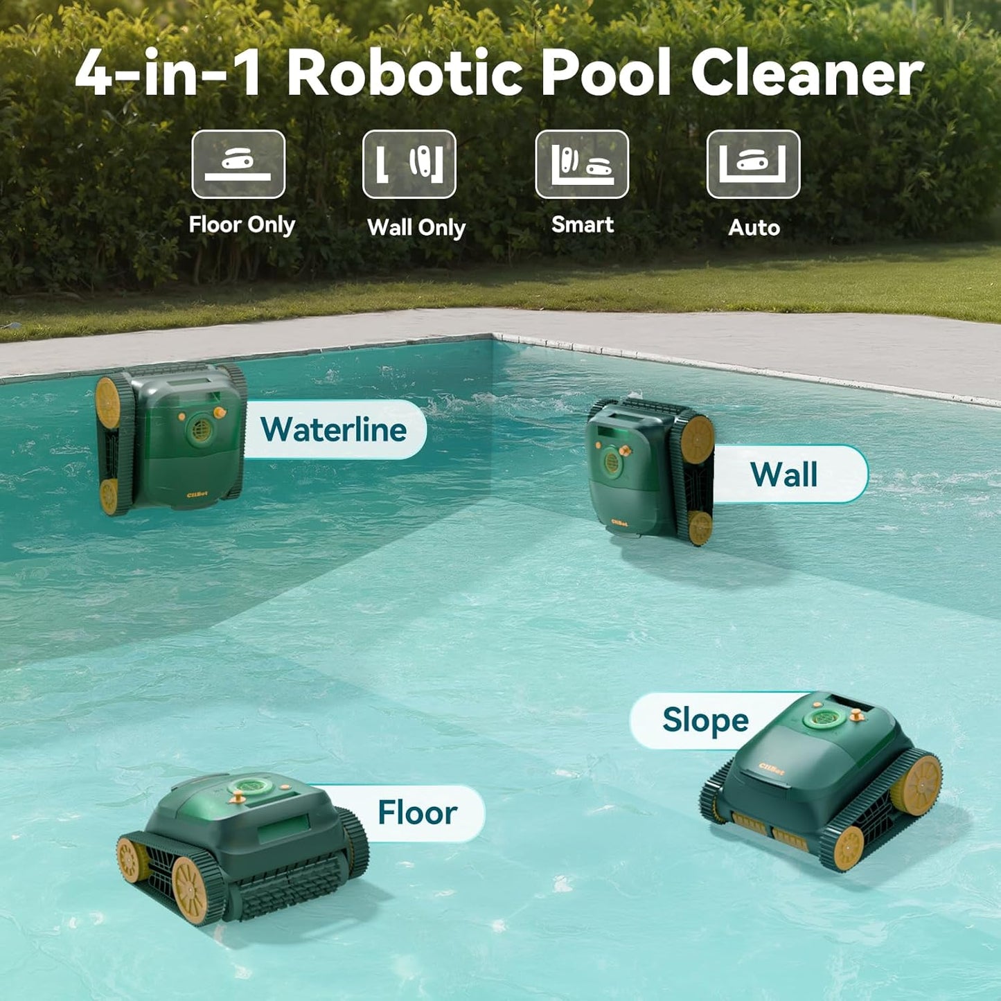 (2025 Upgrade) CliBot Robotic Pool Cleaner with 210 Mins Runtime, Smart Navigation, Triple Brushless Motors, Automatic Pool Vacuum Robot with Wall & Waterline Cleaning Function for Inground Pools