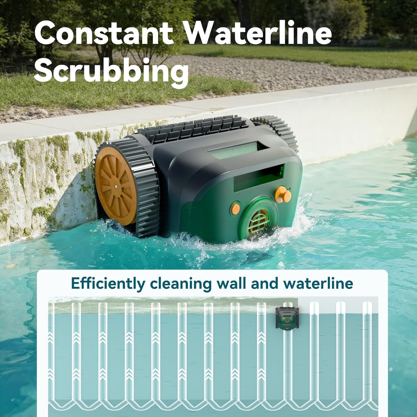 (2025 Upgrade) CliBot Robotic Pool Cleaner with 210 Mins Runtime, Smart Navigation, Triple Brushless Motors, Automatic Pool Vacuum Robot with Wall & Waterline Cleaning Function for Inground Pools