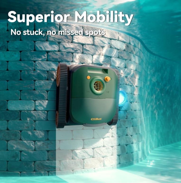 (2025 Upgrade) CliBot Robotic Pool Cleaner with 210 Mins Runtime, Smart Navigation, Triple Brushless Motors, Automatic Pool Vacuum Robot with Wall & Waterline Cleaning Function for Inground Pools