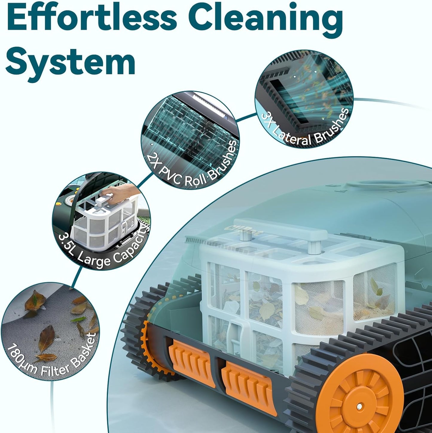 (2025 Upgrade) CliBot Robotic Pool Cleaner with 210 Mins Runtime, Smart Navigation, Triple Brushless Motors, Automatic Pool Vacuum Robot with Wall & Waterline Cleaning Function for Inground Pools